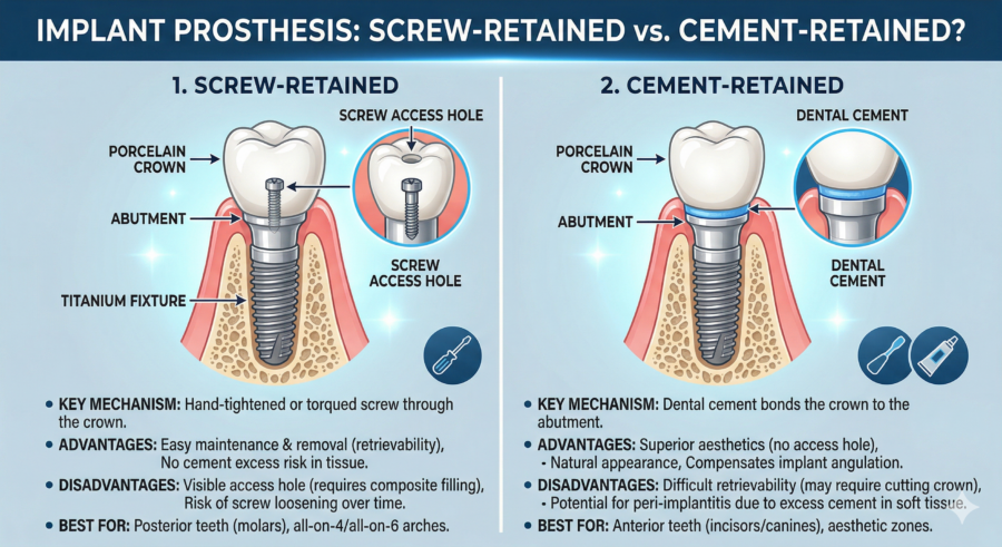 Phục hình Implant: Nên chọn bắt vít hay gắn xi măng?