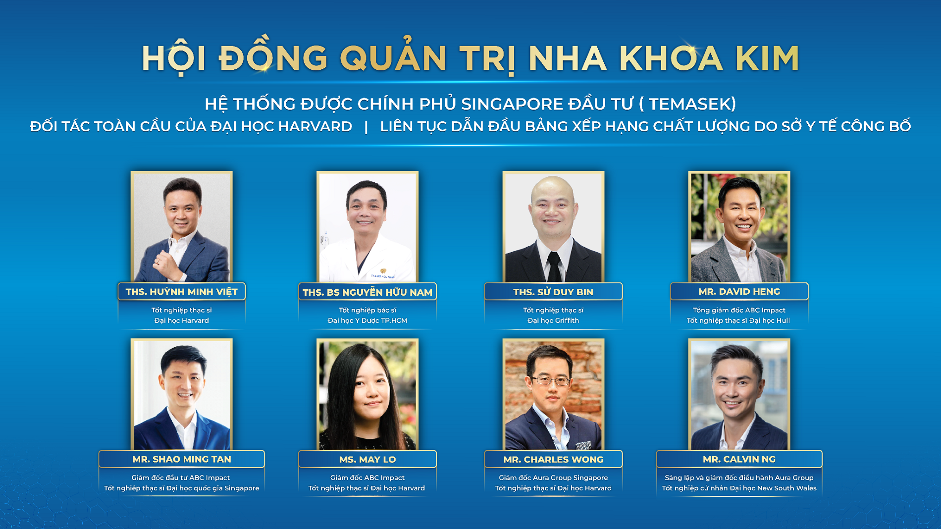 Hội đồng quản trị Nha khoa Kim — được đầu tư bởi Temasek Singapore, đối tác toàn cầu của Harvard