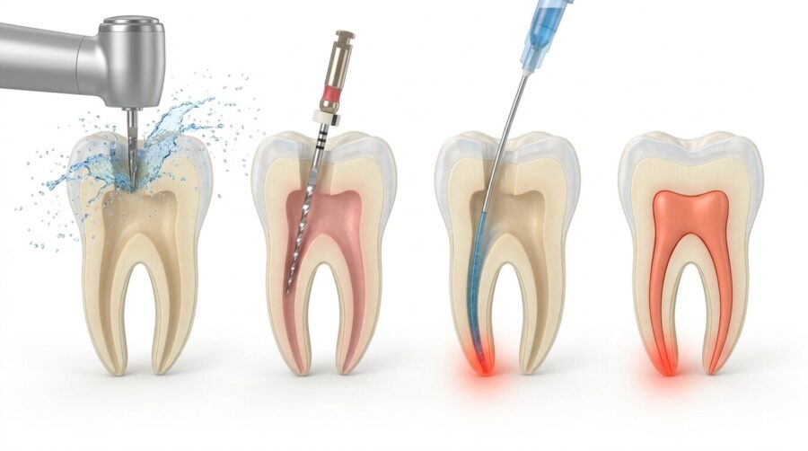 Cơ chế hàn kín hệ thống ống tủy: so sánh kỹ thuật lèn dọc và lèn ngang trên răng chân cong