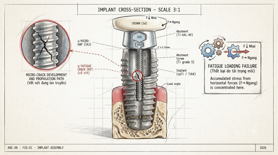 Phân tích hiện tượng mỏi cơ học (Mechanical Fatigue) của các mối nối phục hình trên Implant: Nguyên nhân gây lỏng hoặc gãy vít Abutment lâm sàng.