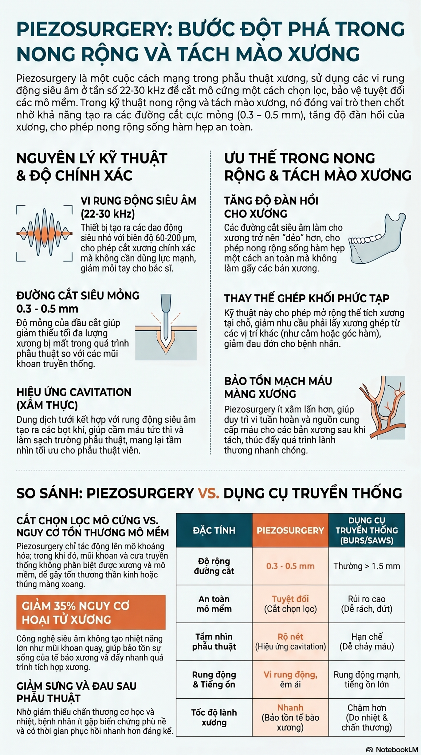 Nong rộng và tách mào xương