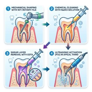 Xử lý bề mặt ống tủy nhiễm trùng: phối hợp bơm rửa hóa học & sửa soạn cơ học