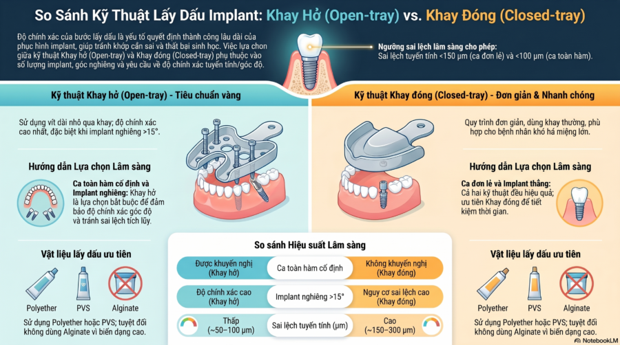 Kỹ thuật lấy dấu Implant: So sánh Open-tray và Closed-tray về độ chính xác lâm sàng